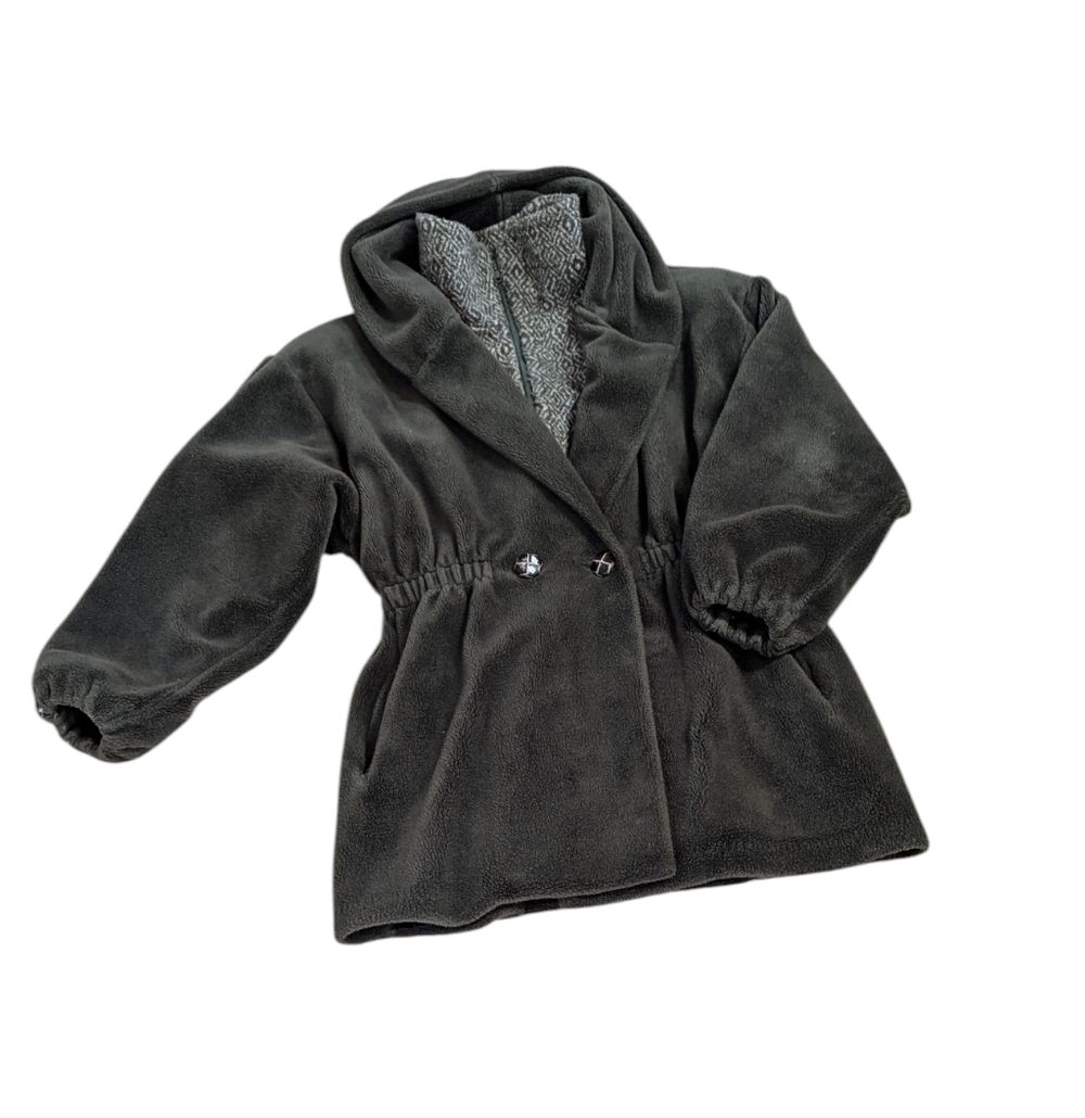 Vintage, Denali, Dark Forest Green Hooded Plush Fleece Parka. Small